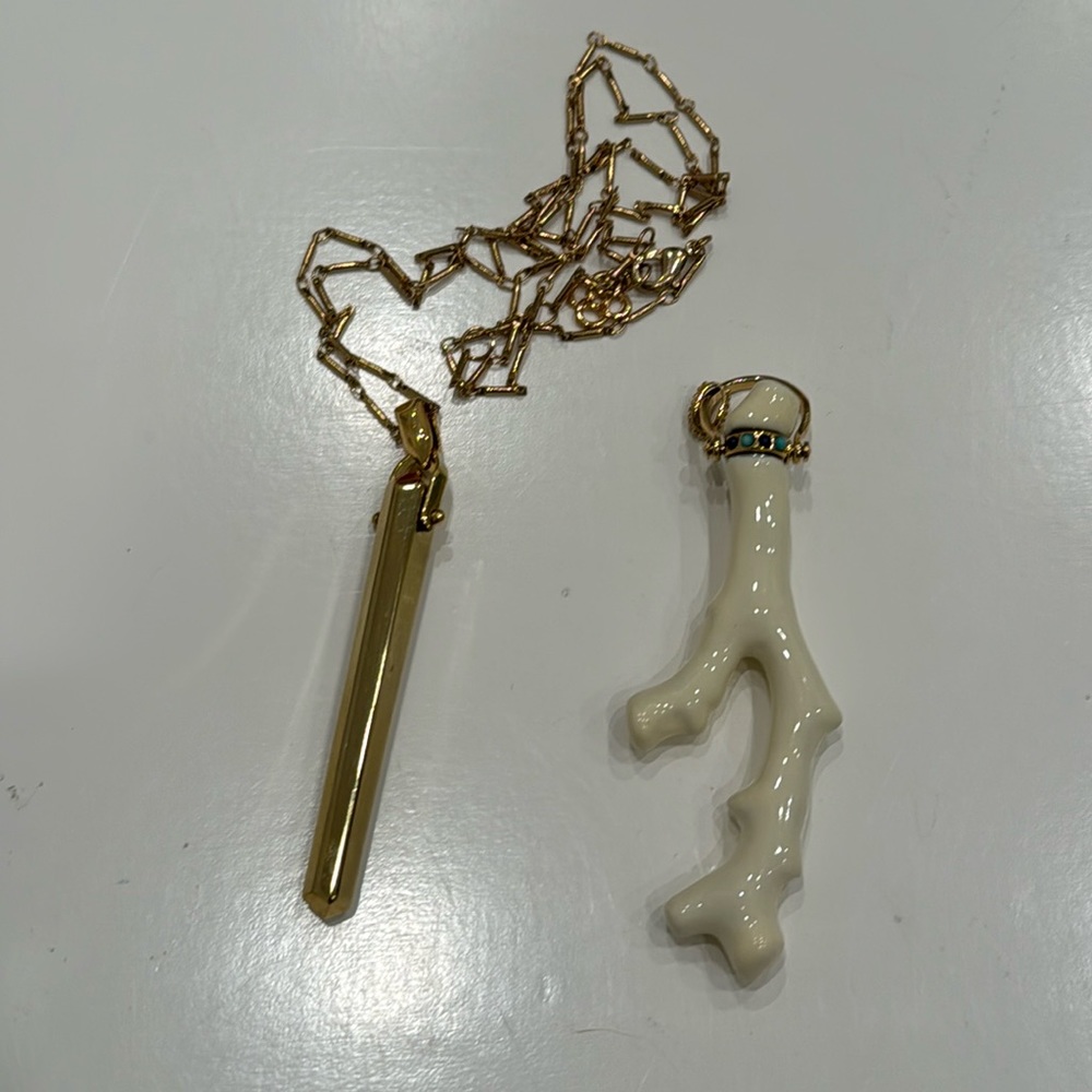 Stella & Dot gold bullet necklace + coral necklace charm